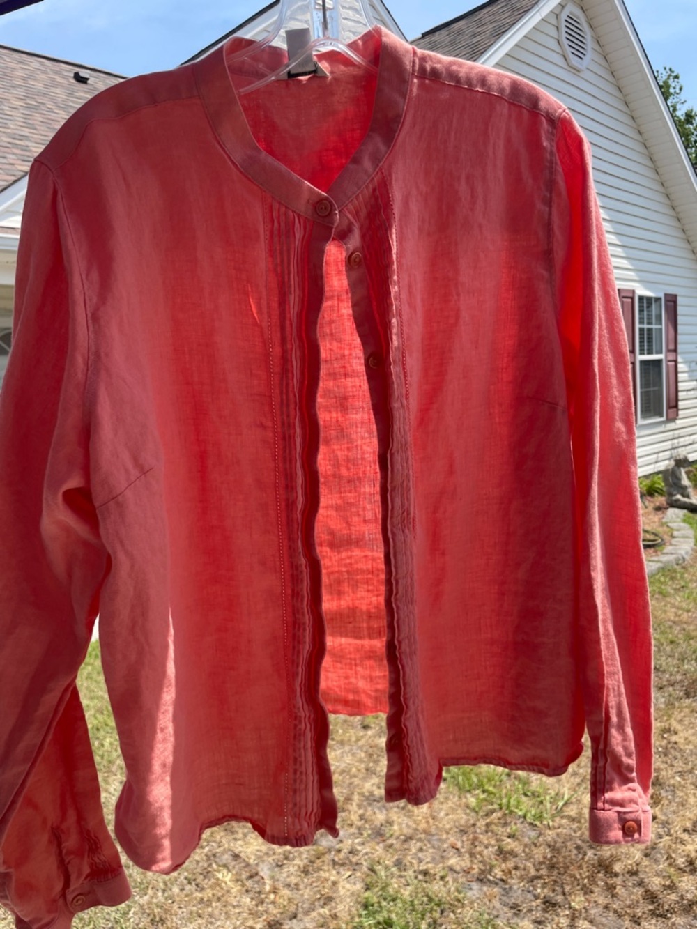 L.L. Bean Coral-Red Linen Button-Down Shirt